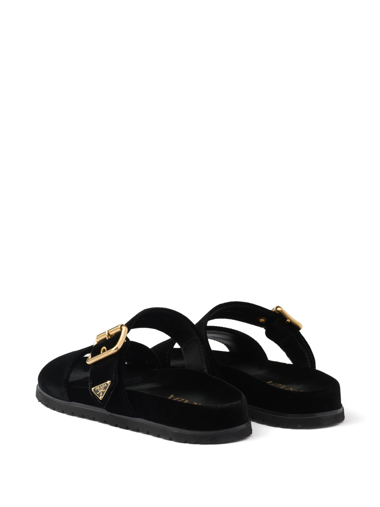 triangle-logo velvet slides