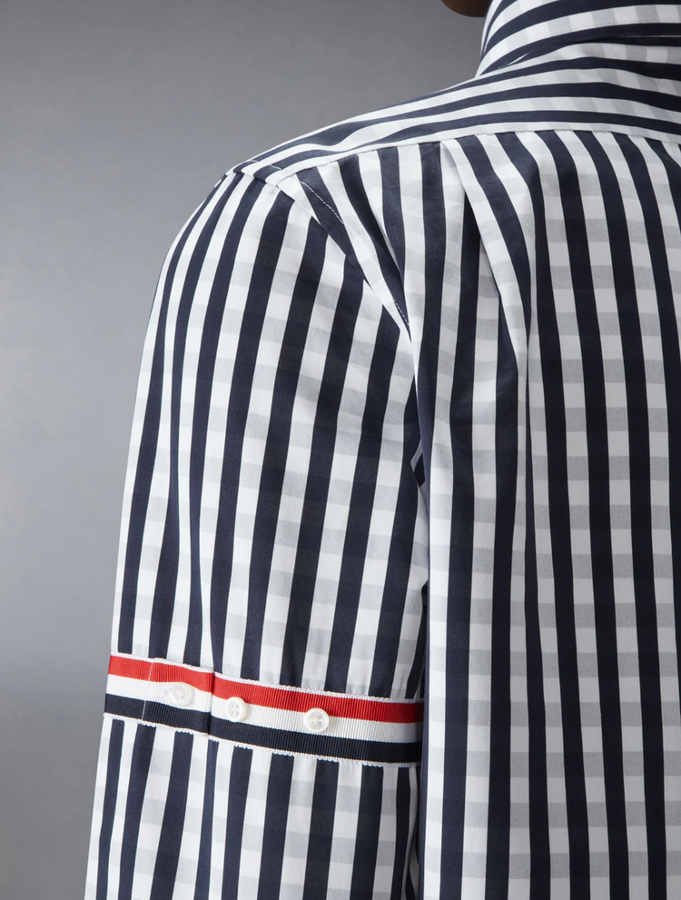 STRAIGHT FIT PC L/S SHIRT W/GG ARMBAND IN GINGHAM CHECK POPLIN