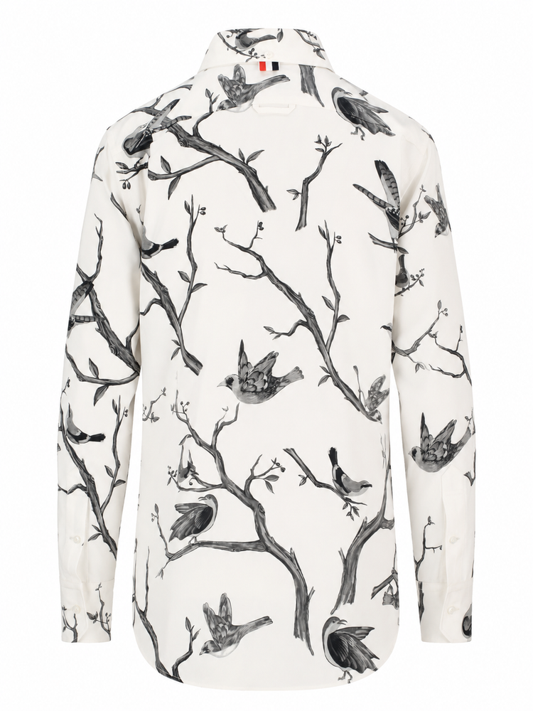 CLASSIC LONG  SLEEVE BUTTON DOWN POINT COLLAR SHIRT IN ENGINEERED BIRD TOILE  PRINTED SILK TWILL