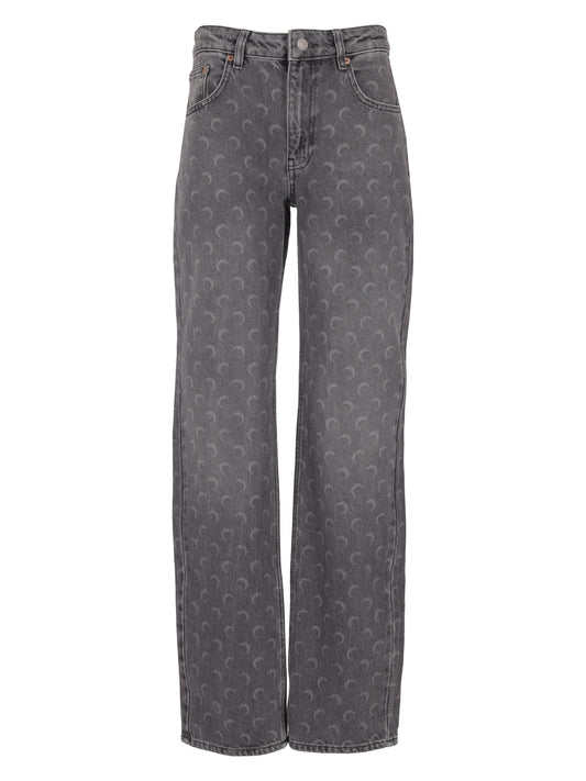 MOON LASER GREY WASH DENIM STRAIGHT JEANS