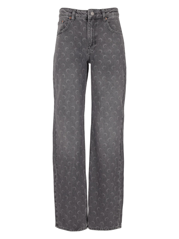 MOON LASER GREY WASH DENIM STRAIGHT JEANS