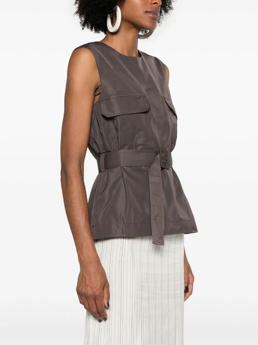 sleeveless belted top