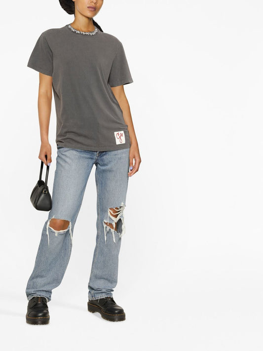 GOLDEN W'S REGULAR T-SHIRT DISTRESSED COTTON JERSEY WITH EMBROIDERY