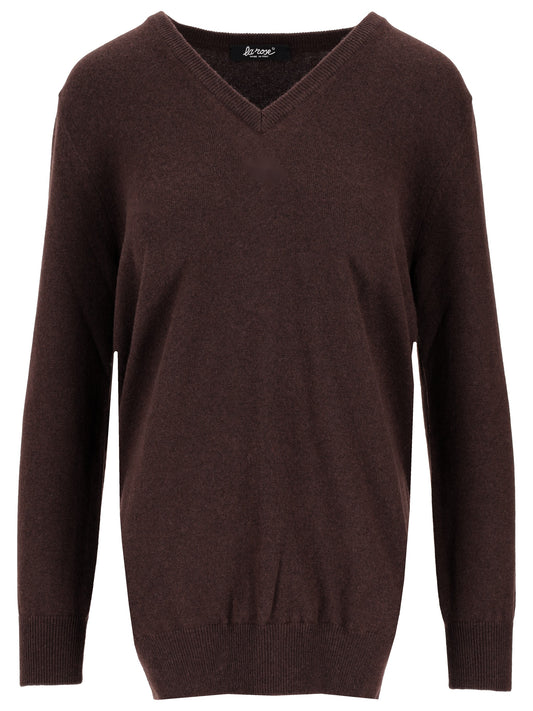 LA ROSE maglione v-neck cashmere marrone