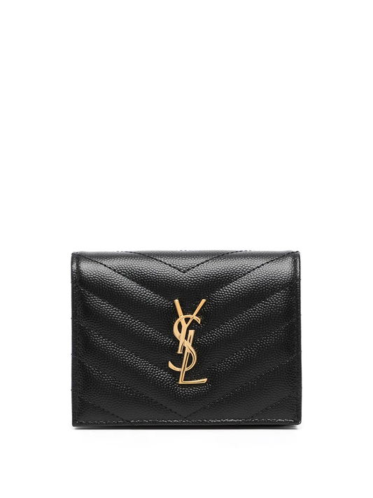 YSL pebbled logo plaque cardholder