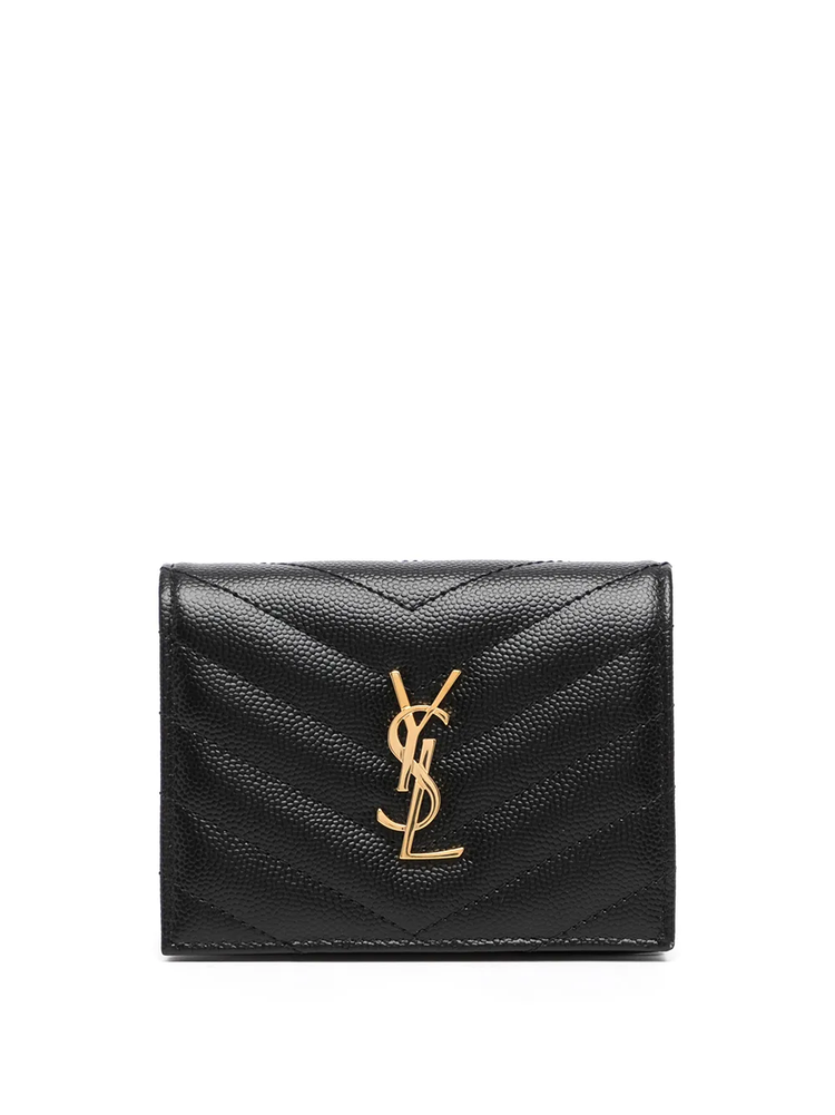 YSL pebbled logo plaque cardholder