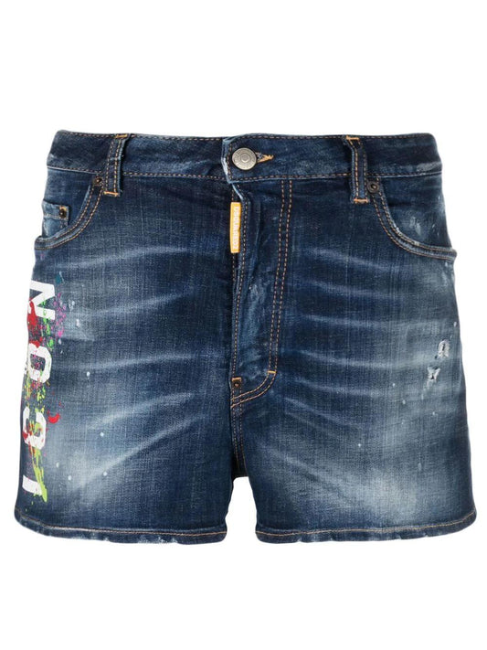 DSQUARED2 Icon paint-splatter denim shorts