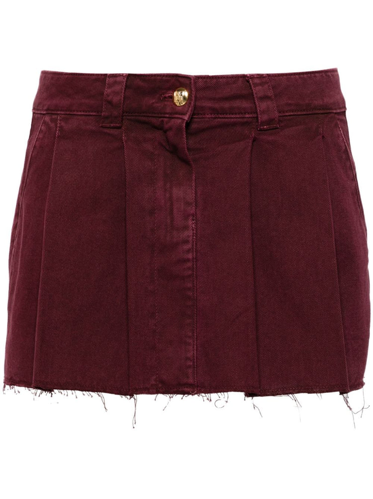 pleated denim mini skirt