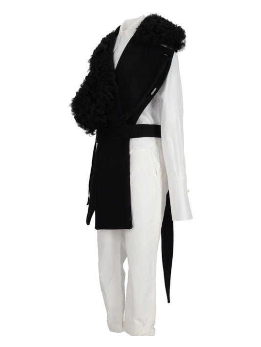 MANON ASYMMETRIC PLASTRON WITH FUR COLLAR BEAVER