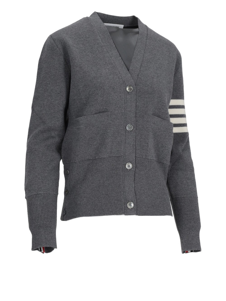 MILANO CLASSIC V NECK CARDIGAN W/ 4 BAR STRIPE IN FINE MERINO WOOL