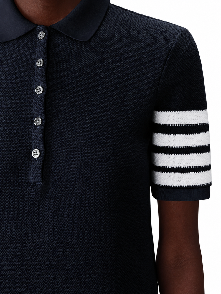 POLO DRESS IN TEXTURED PIQUE W/ ENG 4 BAR