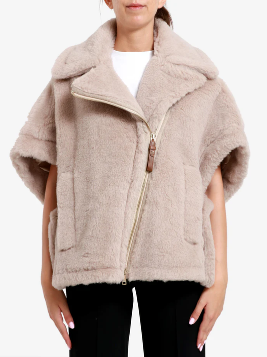 NewMant biker jacket cape in alpaca and wool Teddy fabric