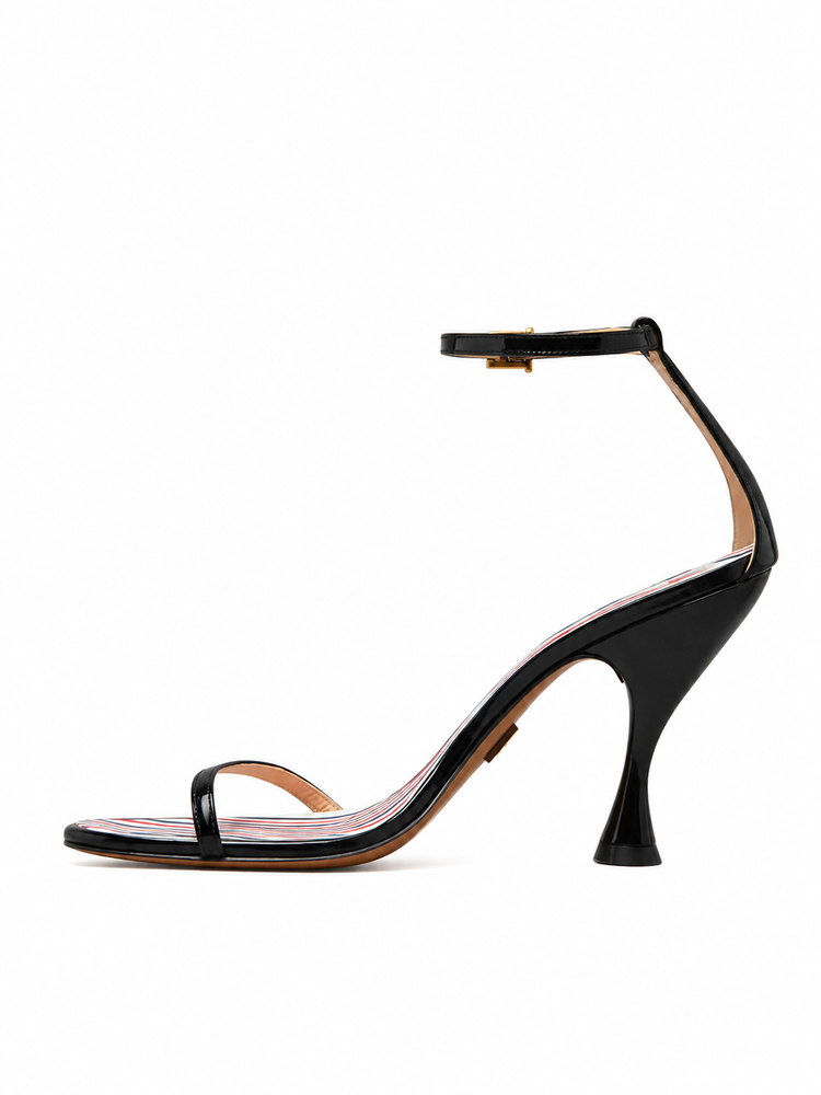4 BAR STRAPPY HEEL SANDAL W/ 90MM ROUND CURVED HEEL IN SOFT PATENT LEATHER