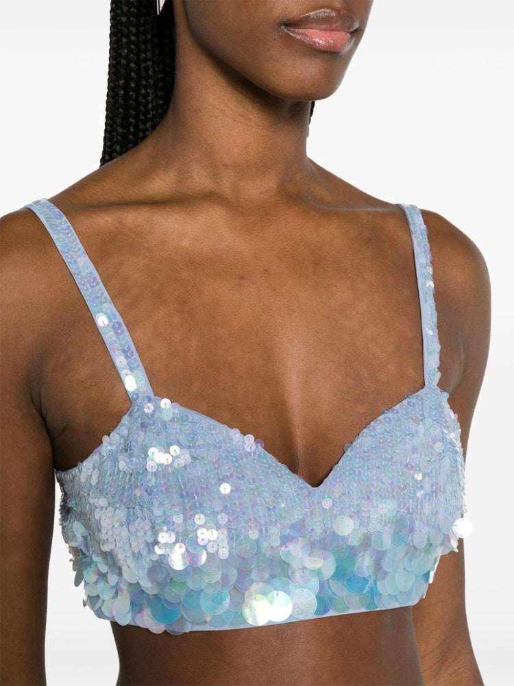 iridescent sequin cropped top