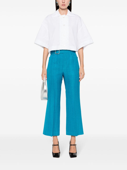 wave-appliqué cropped shirt