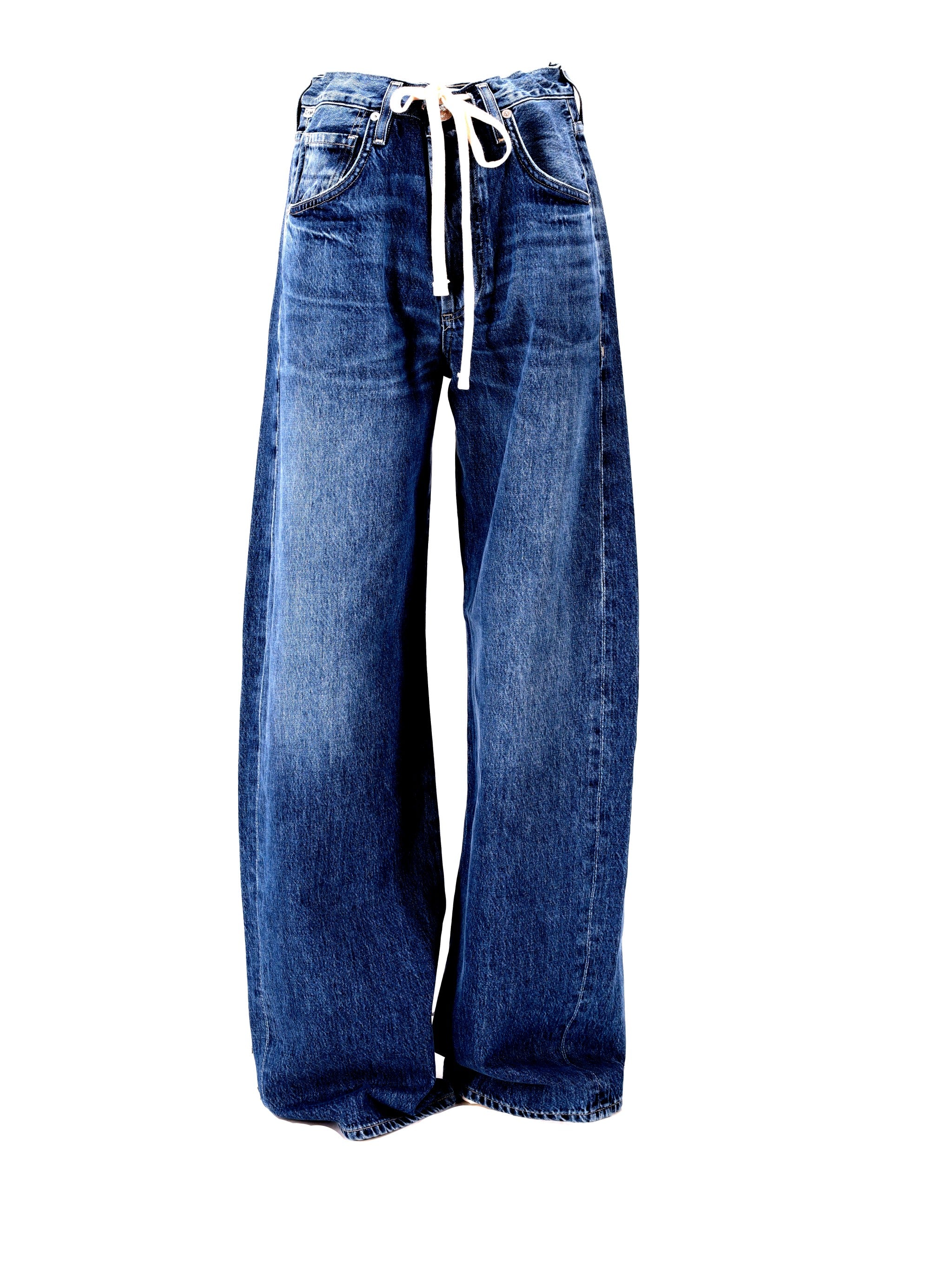 Brynn drawstring-waist cotton jeans MID INDIGO