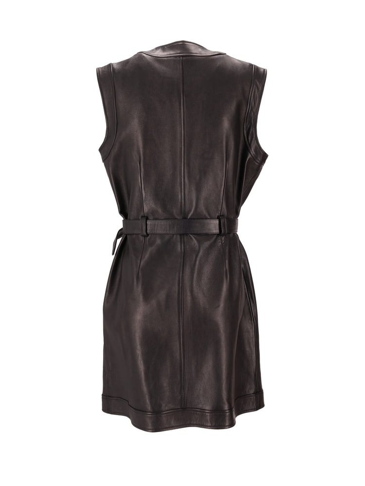 LA ROSE leather dress marrone