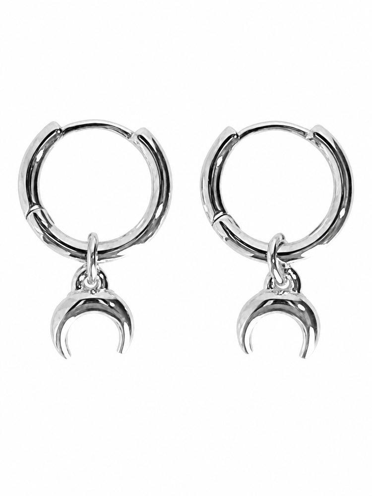 SILVER PLATED MOON MINI HOOP EARRINGS