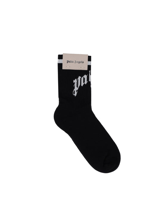 CURVED LOGO TRACK SOCKS BLACK - OFF WHIT