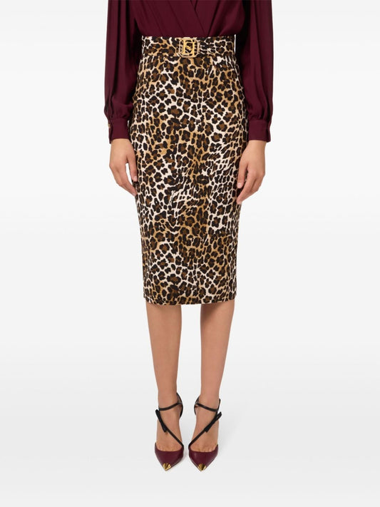 Animalier crêpe midi skirt