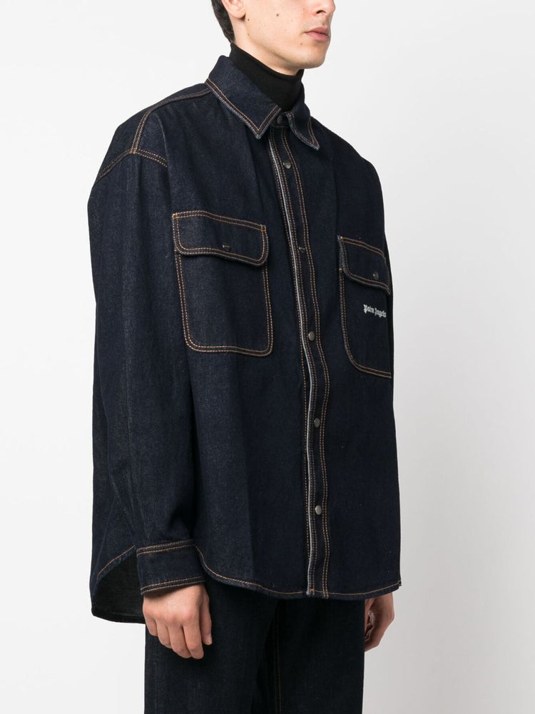 PALM ANGLES logo-embroidered denim shirt