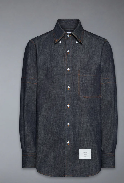 L/S BD STRAIGHT FIT SHIRT W/ RWB INNER CUFF DETAIL AND SELF ARMBAND IN SHIRTING DENIM