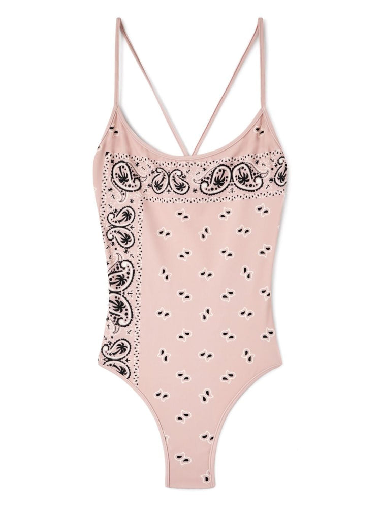 paisley-print criss-cross swimsuit