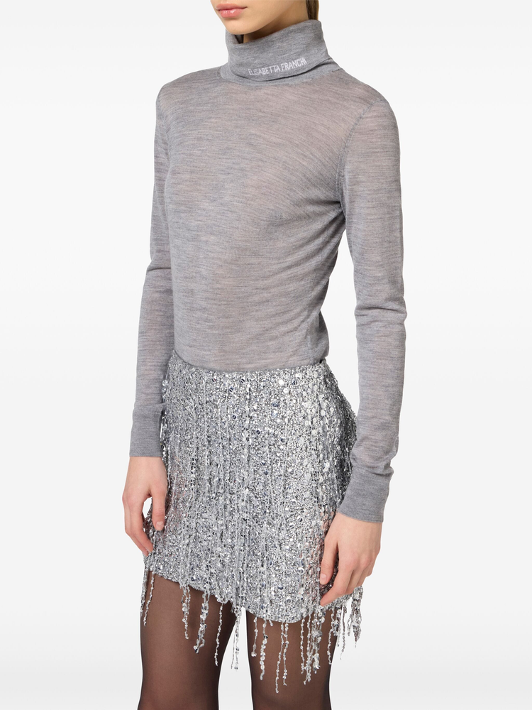 roll neck semi-sheer jumper