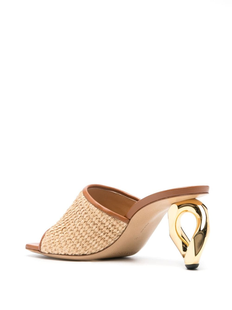 80mm chain-heel raffia mules