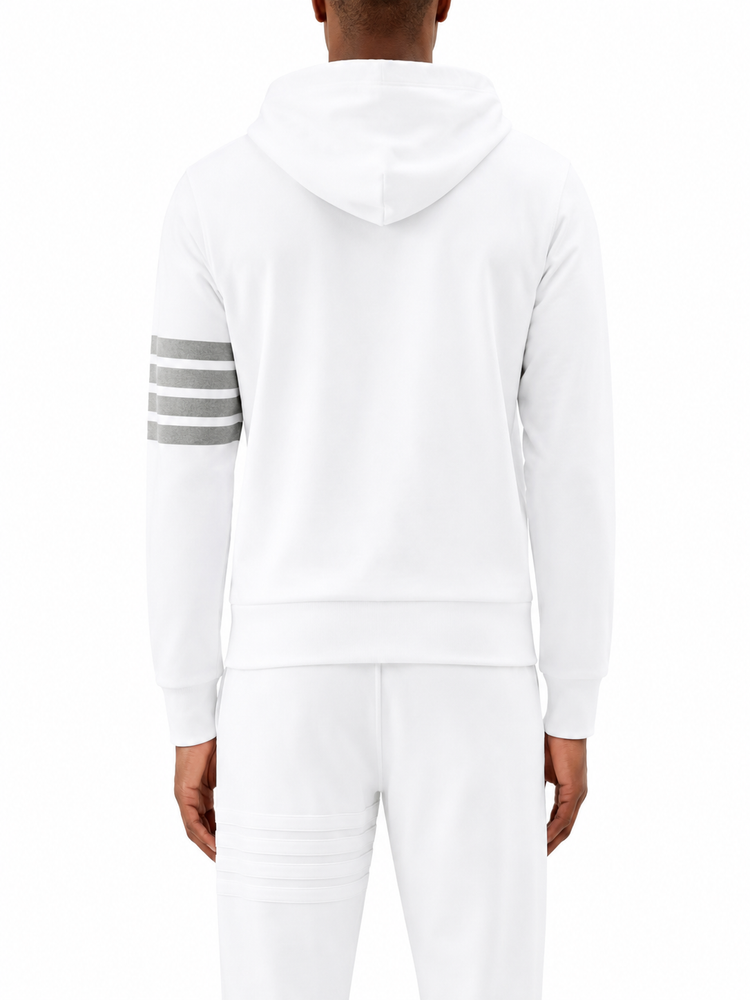 LONG SLEEVE HOODIE PULLOVER W/ OVERDYED 4 BAR IN SOLID LOOPBACK