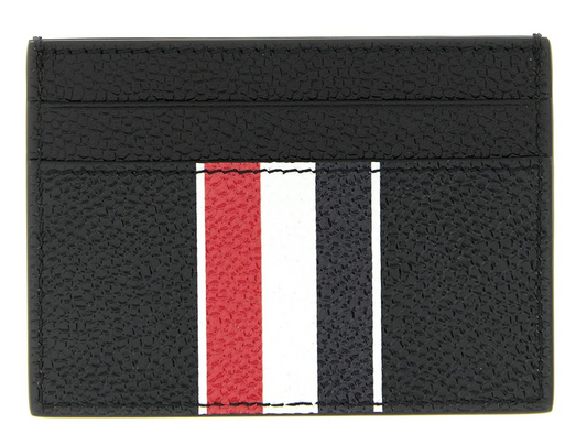 DOUBLE SIDED CARD HOLDER W/ RWB STRIPE IN PEBBLE GRAIN LEATHER