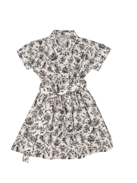 JOURNEY GIRL'S SHIRT DRESS EDGE PIPING INSERT LIGHT COTTON CANVAS A.O. FLOWER PRINT