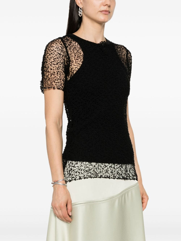 dot-embroidered semi-sheer top