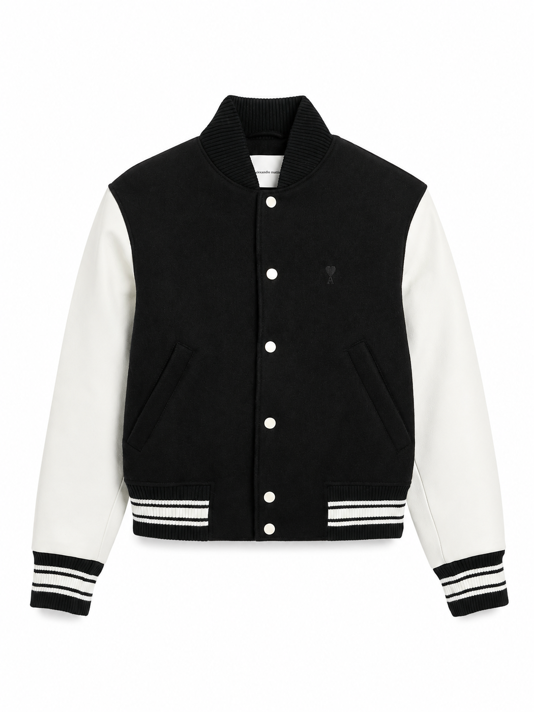 PADDED AMI PARIS TEDDY JACKET WITH LEATHER SLEEVES