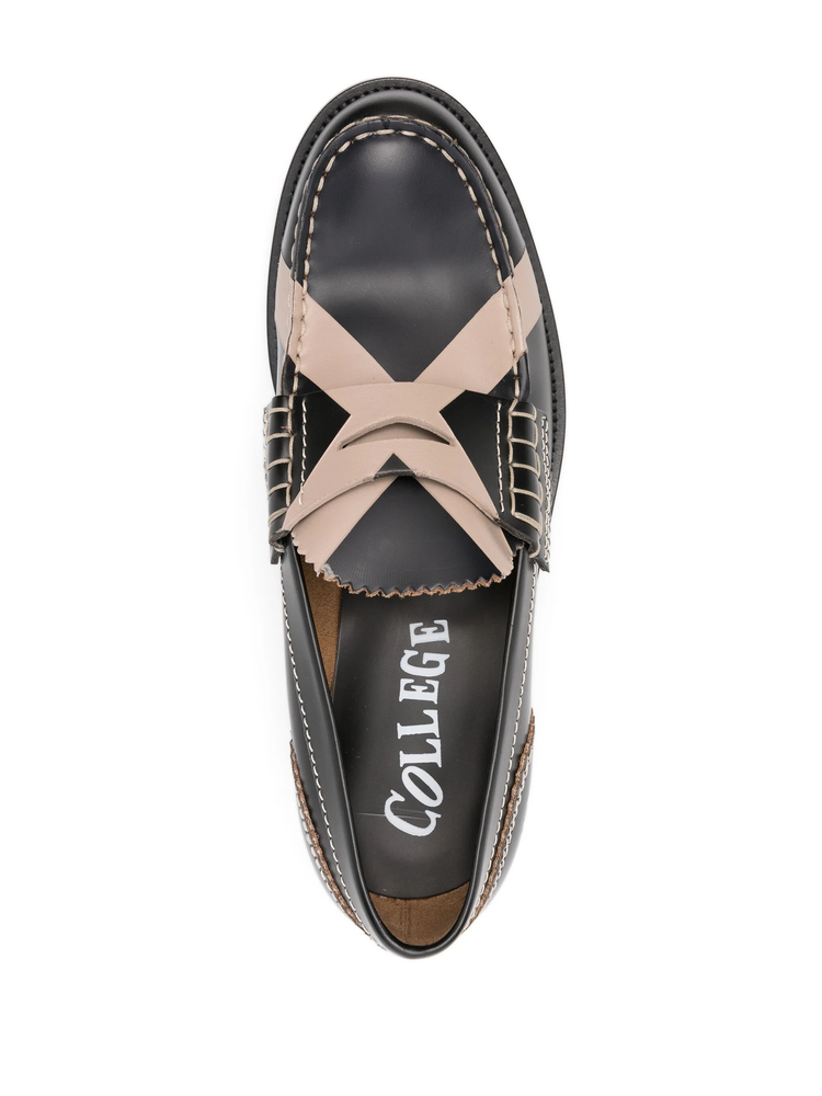 cross-print leather loafers