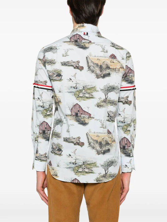 STRAIGHT FIT BD PC L/S SHIRT W/GG ARMBAND IN SCENIC TOILE SMALL COTTON POPELINE