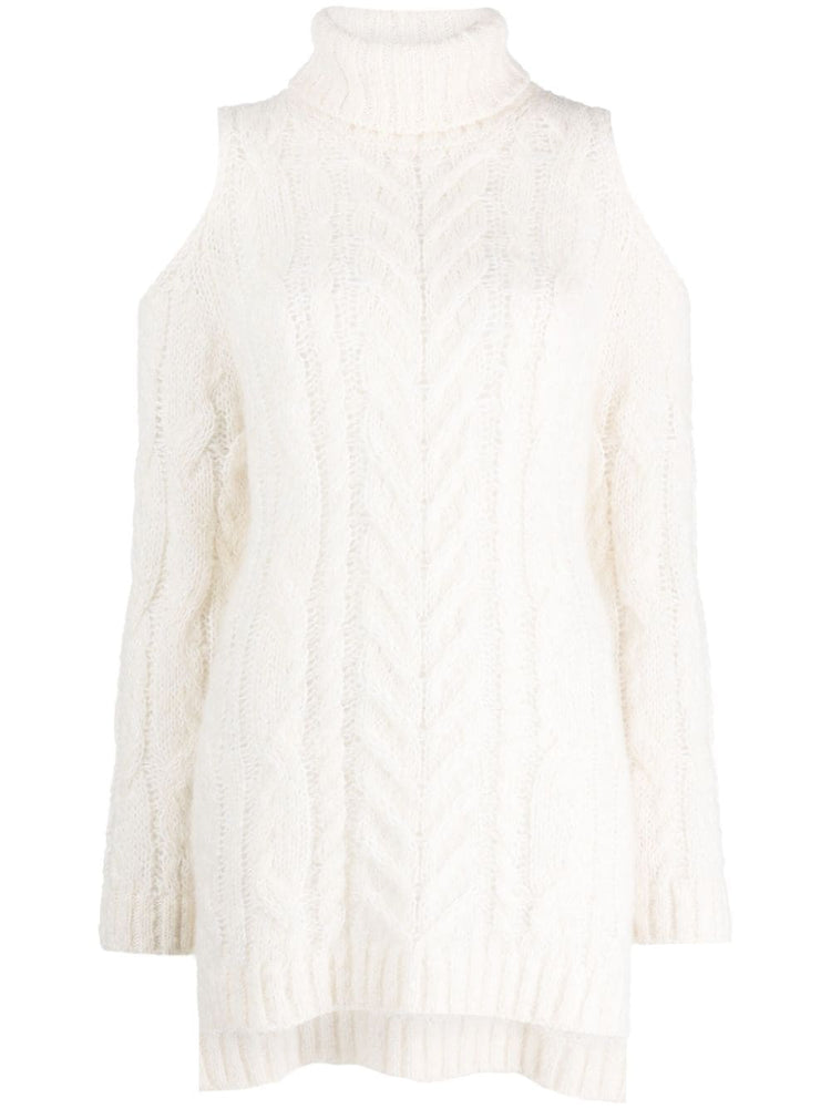 PAROSH cold-shoulder cable-knit jumper