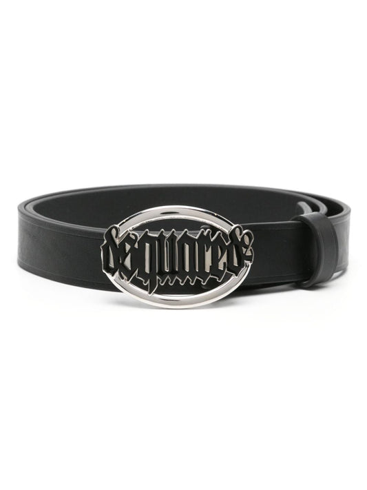 Gothic logo-buckle leather belt