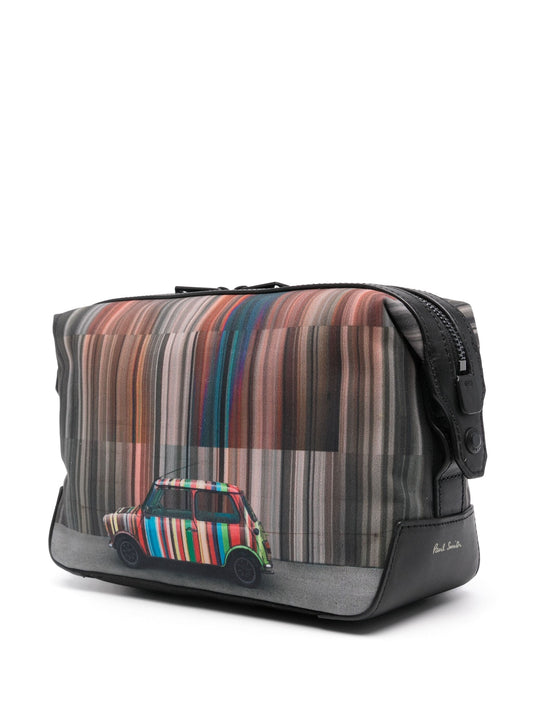 striped photograph-print wash bag