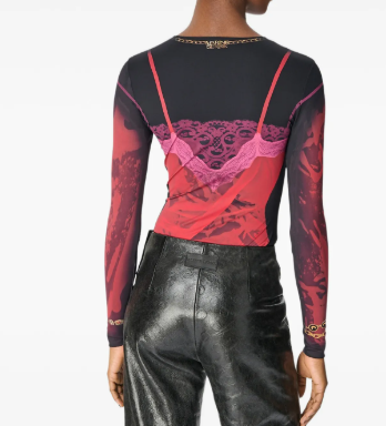 WET NUISETTE PRINTED JERSEY LS CREWNECK TOP