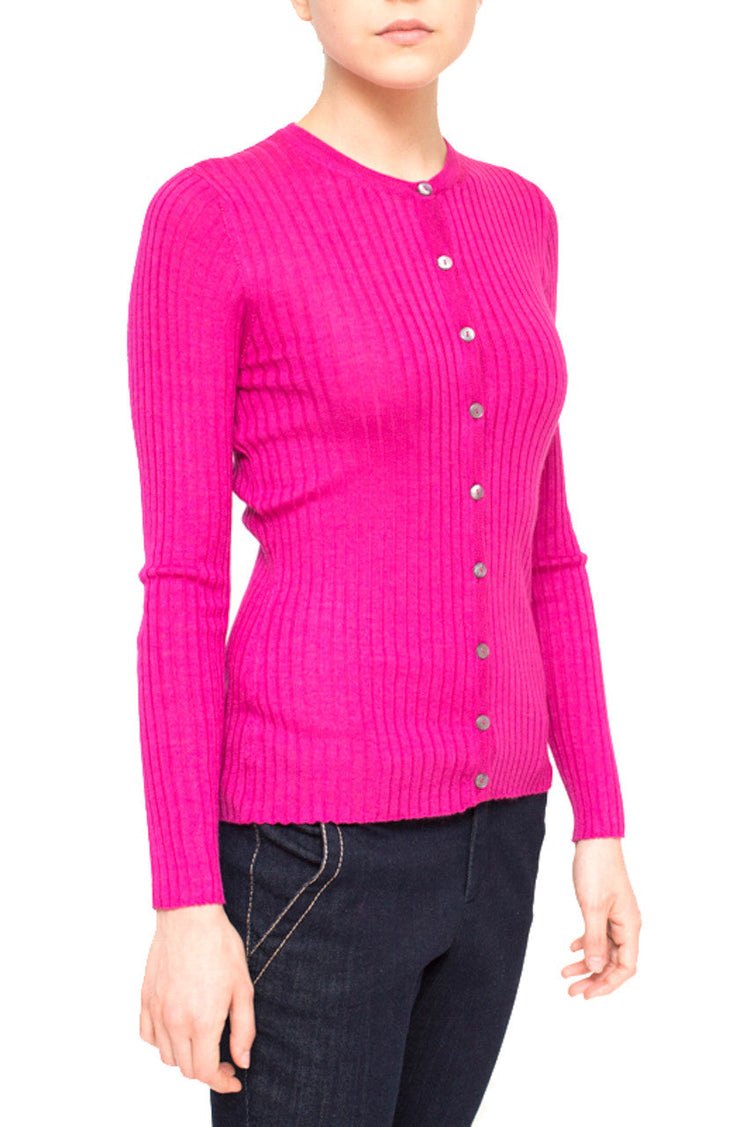 LA Rose cardigan ribs cashmere fuxia