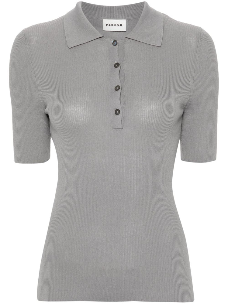 polo-collar knitted top