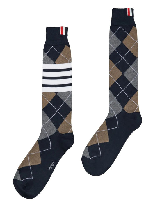 ARGYLE OVER THE CALF SOCKS W/ 4BAR IN COTTON