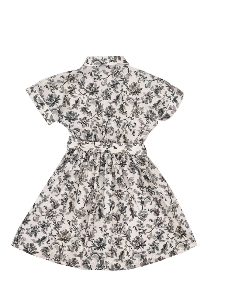 JOURNEY GIRL'S SHIRT DRESS EDGE PIPING INSERT LIGHT COTTON CANVAS A.O. FLOWER PRINT