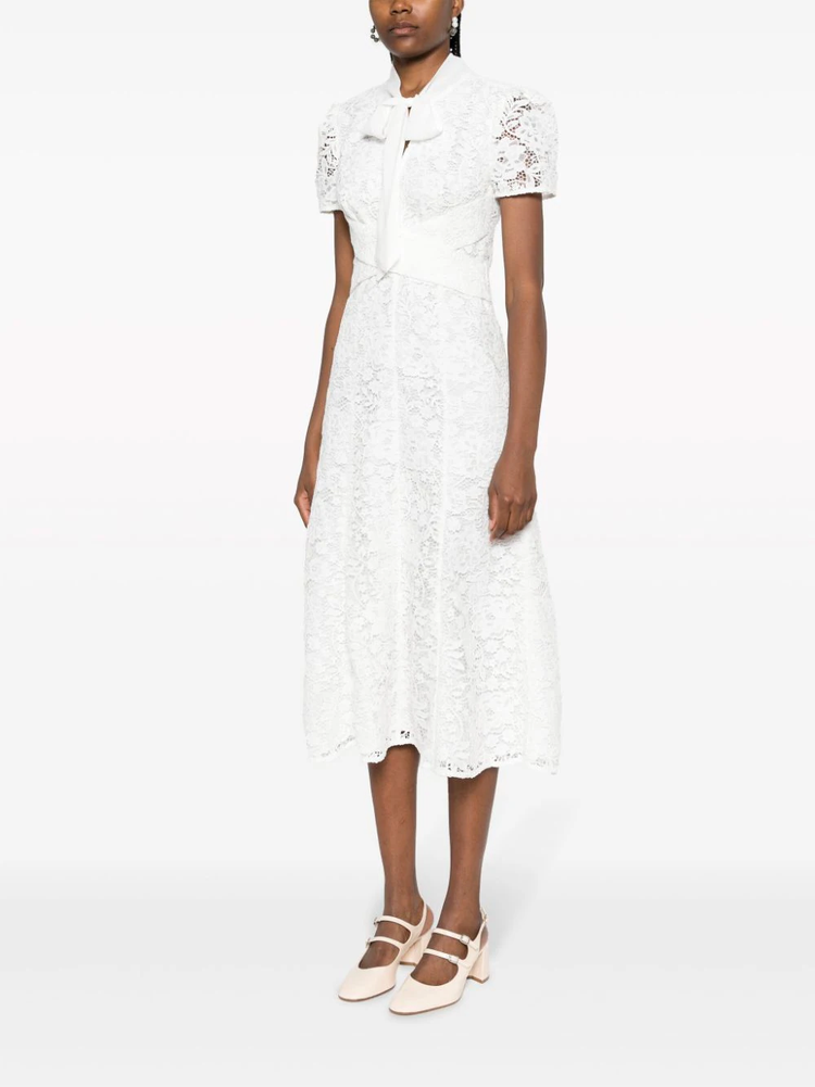 SELF-PORTRAIT lace-trim polka-dot midi dress