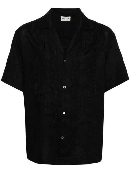 embroidered-design linen shirt