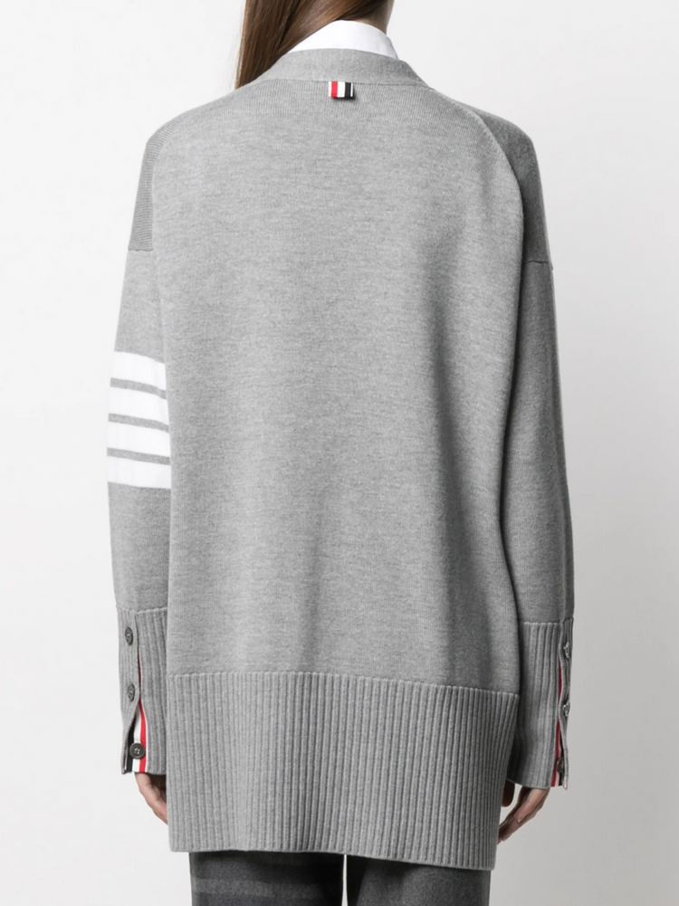 EXAGGERATED FIT V NECK CARDIGAN W/ 4 BAR STRIPE IN FINE MERINO WOOL