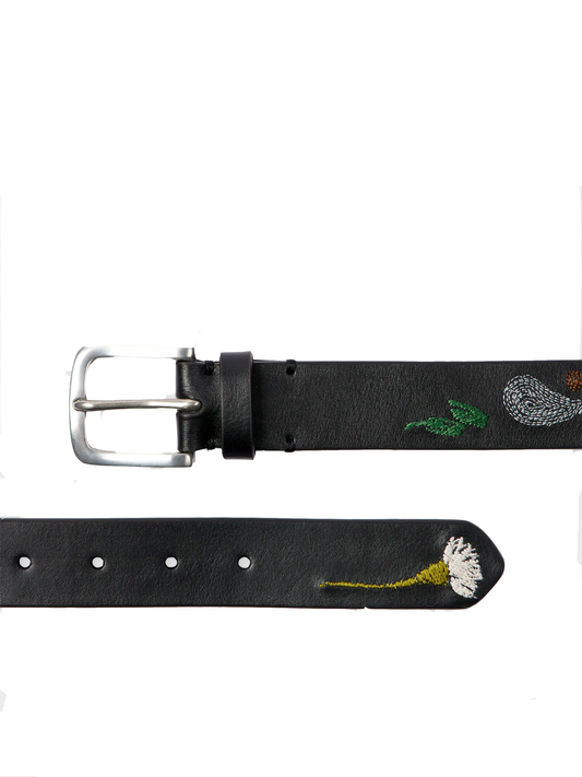 contrast floral embroidery leather belt