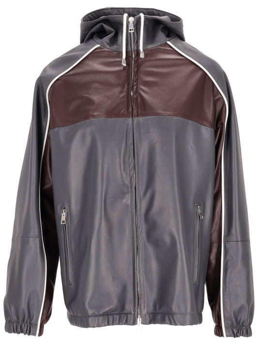 Hooded leather vintage jacket