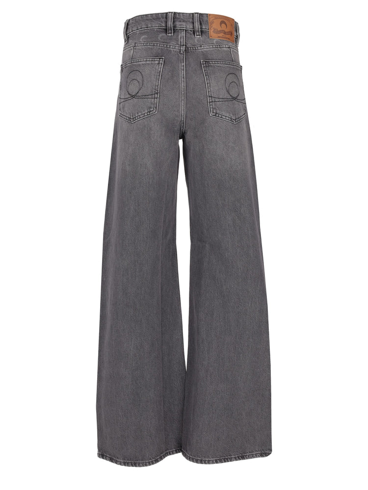 MOON LASER GREY WASH DENIM HIGH-WAIST FLARE JEANS